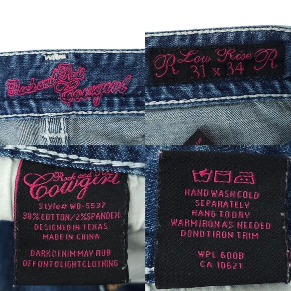 Rock & Roll Cowgirl Boot Cut Jeans READ Womens 31x32.5 Low Rise Distressed Denim - Picture 8 of 16